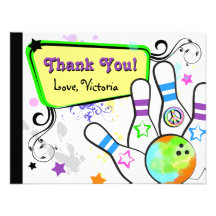 Hip and Colourful Bowling Note Card Custom Invite