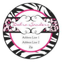 Hip Hot Pink and Black Animal Print Address Label Stickers