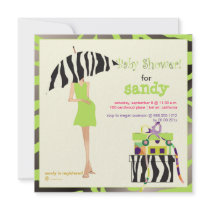 Hip mama, lime green zebra baby shower invite