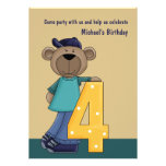 Hip Teddy Bear (custom)- Birthday Party Invitat Personalised Announcements