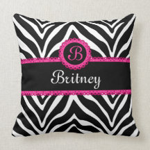 Hip Zebra Print and Lace Monogram Jumbo Pillow
