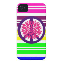 Hippie Flower Power Peace Sign on Rainbow Stripes Case-Mate iPhone 4 Case