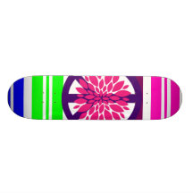 Hippie Flower Power Peace Sign on Rainbow Stripes Skateboard Decks
