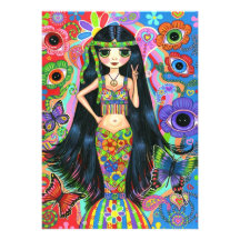 Hippie Girl Mermaid Invitation