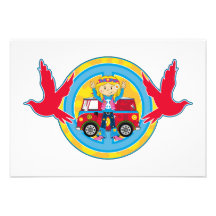 Hippie Girl with Camper Van & Doves Custom Announcements