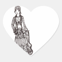 Hippie Girl with Guitar Art Custom Products Sticker