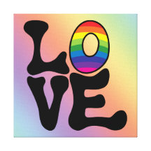 Hippie Rainbow Love Text Stretched Canvas Print