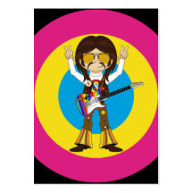 Hippie Rock Star with Guitar Business Card Template