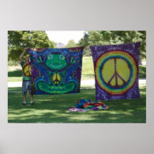 Hippie selling tie dye products in park canvas pic posters