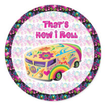 hippie van how i roll round sticker