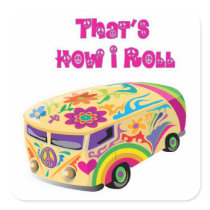 hippie van retro  how i roll sticker