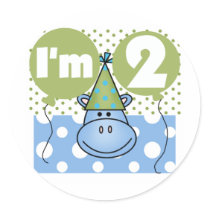 Hippo 2nd Birthday Tshirts and Gifts Round Stickers
