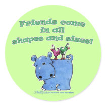Hippo and Bird Friends Round Stickers