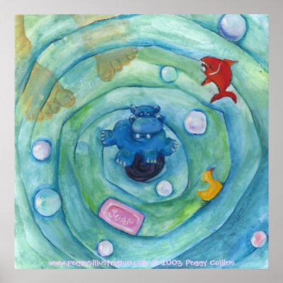 Hippo in the Bathtub Print by Sneaky_P_Illustratio