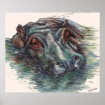 Hippo Painting Hippopotamus Portrait Print