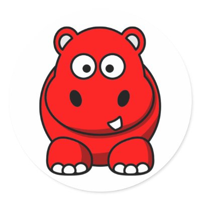 Hippo Red Round Sticker by OnlyFunStuff