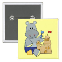 Hippo Sand Castle T-shirts and Gifts Pinback Button
