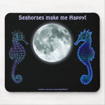 HIPPOCAMPES et LUNE (bleus et verts) Mousepad Tapis De Souris