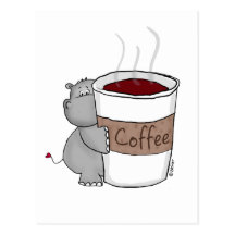 Hippopotame avec du café cartes postales