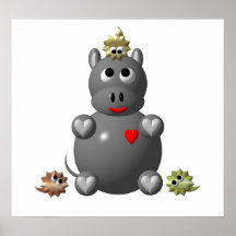 Hippopotame mignon avec des hamsters ! affiche