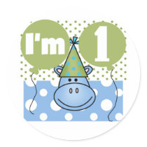 Hippopotamus 1st Birthday Tshirts and Gifts Stickers