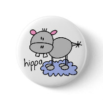 Hippopotamus Stick Figure Button