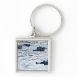 Hippopotamuses wading in a river, Africa Keychain