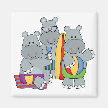 Hippos at the Beach Tshirts and Gifts Fridge Magnets