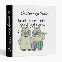 Hippos Brush Your Teeth Vinyl Binder