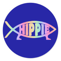 Hippy fish Rainbow Round Sticker