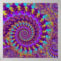 Hippy Fractal Pattern Purple Turquoise & Yellow Posters