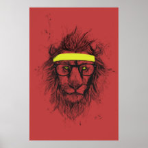 hipster lion (red) posters