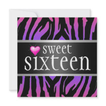 Hipster Purple Zebra Sweet Sixteen Custom Invites