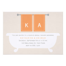 His and Hers Towels Bridal Shower {orange} Custom Announcements