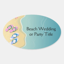 His/Hers Flip Flops on the Beach Oval Sticker
