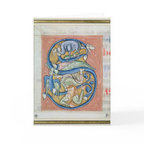 Historiated initial 'S' depicting an acrobat Cards