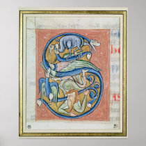 Historiated initial 'S' depicting an acrobat Print