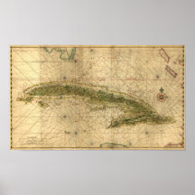 Historic 1639 Map of Cuba by Joan Vinckeboons Print