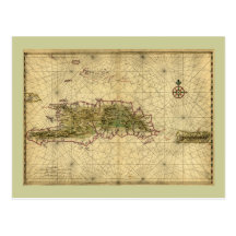 Historic 1639 Map of Hispaniola - Joan Vinckeboons Post Cards