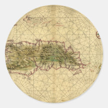 Historic 1639 Map of Hispaniola - Joan Vinckeboons Round Stickers