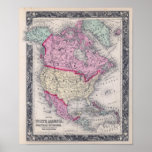 Historic 1860 Map of North America Poster