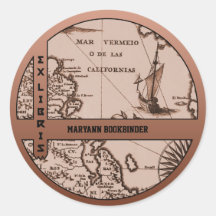 Historical Map Mexico California 1702 bookplate Stickers
