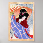 Hiver japonais frais de neige de parapluie de geis poster