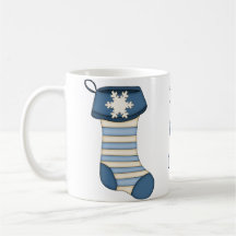 HO HO HO! Blue Christmas Stocking with Snowflake Coffee Mugs
