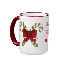 HO HO HO! Candy Canes tied with a Red Bow Coffee Mugs