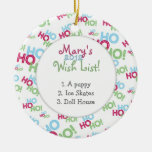 Ho Ho Ho Child's Wish List Christmas Ornaments