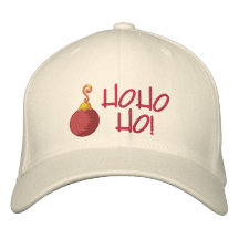 Ho Ho Ho ! Ornement rouge d'arbre de Noël de boule Chapeau Brodé