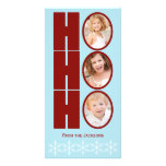 HO HO HO Photo Holiday Card Blue and Red Customized Photo Card