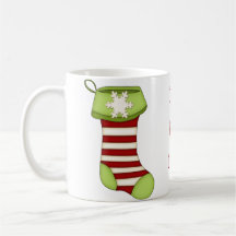 HO HO HO! Red Striped Christmas Stocking+Snowflake Mugs