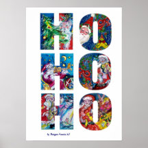 HO HO HO SANTA MUSICAL CHRISTMAS NIGHT PRINT